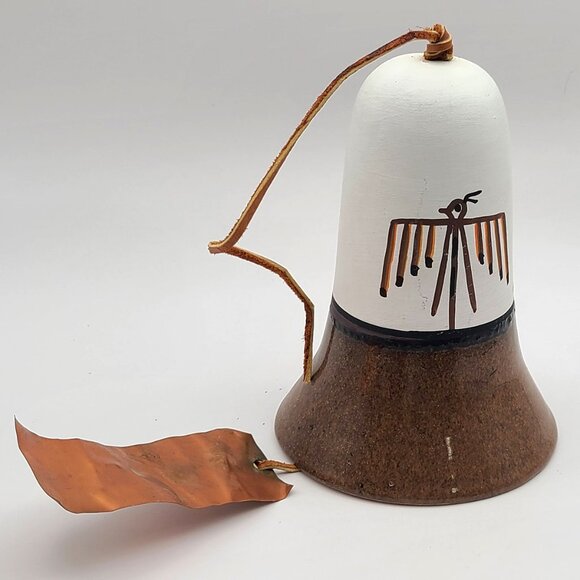Vintage Tesa Ceramic Southwest Bird Petroglyph Wind Bell Windchime Copper Tag - Picture 2 of 8